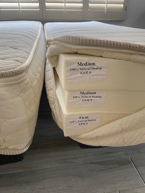 Split Queen Mattresses 100% Natural Dunlop Latex, 10 Inch, Adjustable Firmness, Organic Cotton Cover, 3 Layers
