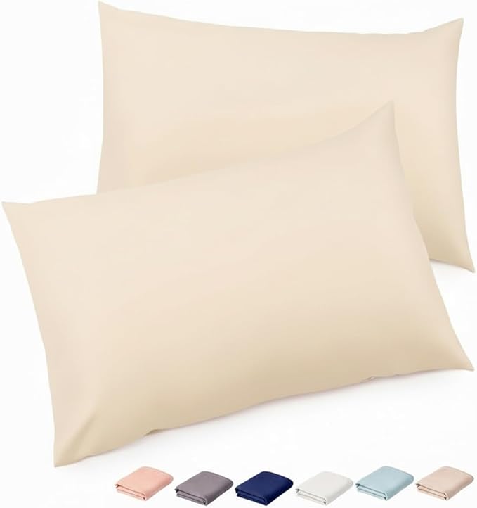 Brushed Microfiber Pillow Cases Standard Size Pillow Case-Envelope Closure Pillowcases Set of 2,Cooling & Moisture Wicking,Wrinkle Resistant Bed Pillowcases 20" X 36"(King,Khaki)