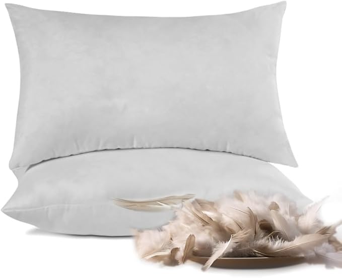 Bafode Throw Pillow Inserts 20'' x 12'' Set of 2, Down Feather Decorative Pillows, Luxury White Throw Pillows for Couch, Sofa, Bed and Cushion
