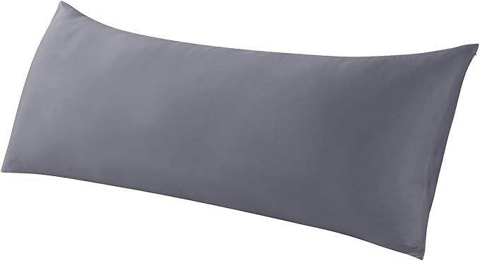 WhatsBedding Body Pillow Cover Cooling Fabric, Long Pillowcase Breathable & Skin-Friendly, Zipper Closure - Charcoal Grey (20x54 inch)
