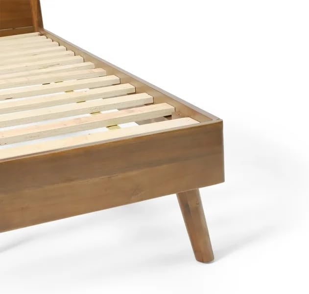 Merax Full Size Solid Wood Platform Bed, Mid-Century Modern Bed Frame with Splayed Legs, 600 lbs Weight Capacity, No Box Spring Needed, Brown