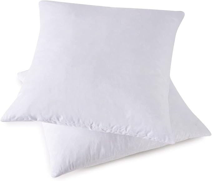 Throw Pillow Inserts, Set of 2 Down Feather Pillows Inserts Bed and Couch Pillows Cotton Cover, 26x26 Inches