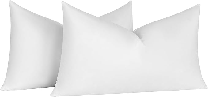 basic home Hotel-Style Goose Feather Pillow Insert for Sofa & Bed - 100% Odorless & Plump Cushion Filler - 233TC Cotton with Inner Liner to Prevent Poking (12 x 20 Inch)