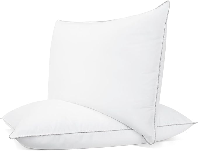 Luxury Down Feather Pillow Set of 2 - Queen/King Bed Pillows for Sleeping with Premium 100% Cotton Cover (King)