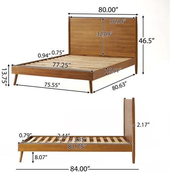Merax King Size Solid Wood Platform Bed, Mid-Century Modern Bed Frame with Splayed Legs, 600 lbs Weight Capacity, No Box Spring Needed, Brown