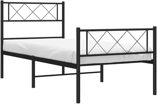 vidaXL 12'' Metal Twin XL Bed Frames with Headboard and Footboard, Platform Bed Frame with Strong Metal Slats Support, Under Bed Storage, Noise Free, Black, Without Mattress