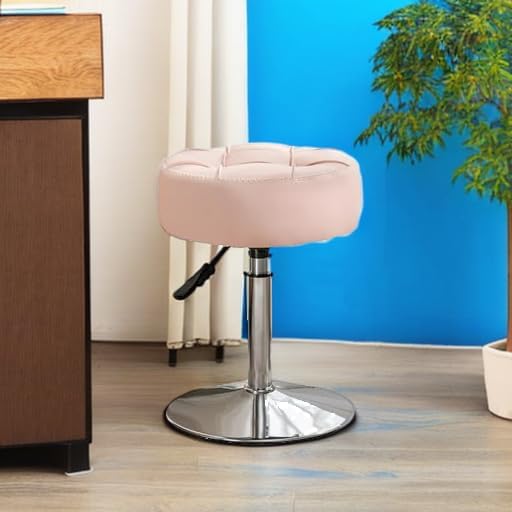 LUE BONA Adjustable Vanity Stool, 360°Swivel Vanity Chair for Makeup Room, Pink Stool Chair for Vanity, Small Faux Leather Vanity Stools for Bathroom, Living Room