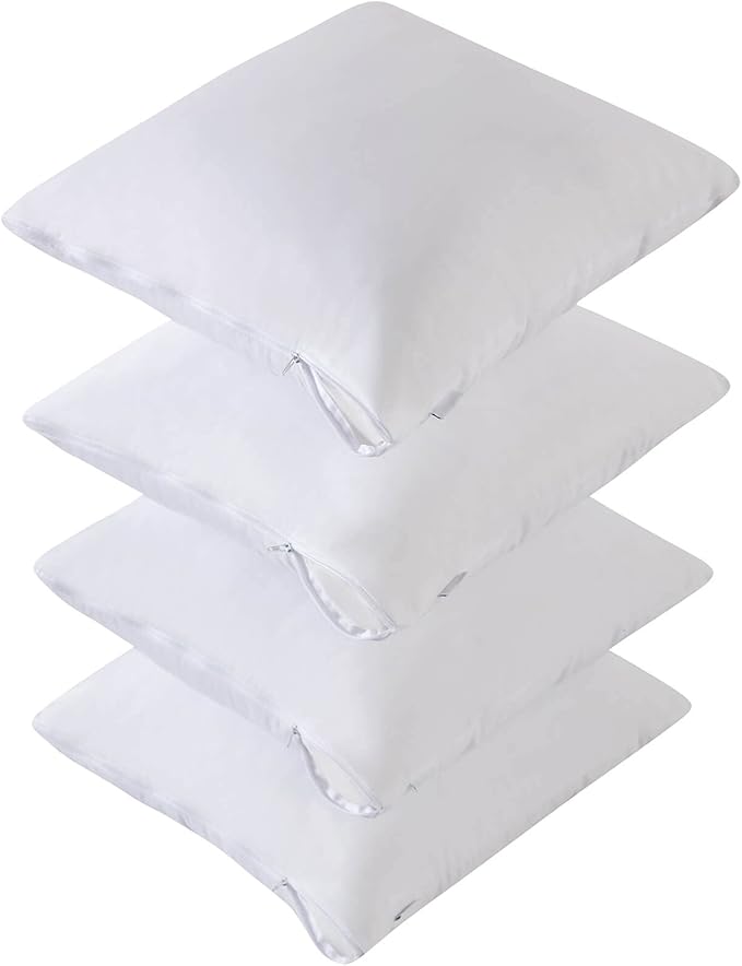 Kingnex 4 Pack Feather Proof Pillow Protectors 16x16 Waterproof Pillow Covers for Square Throw Pillow 16x16