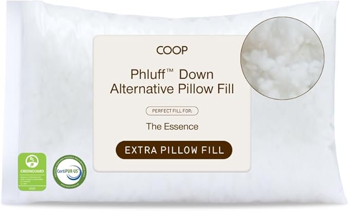Coop Home Goods Extra Phluff Pillow Fill, 3oz Bag of Poly Fiber Fill for Down Alternative Pillow, Soft and Plush, Polyfill Stuffing for Bed Pillows