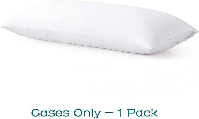 100% Cotton Zippered Body Pillow Cover, Super Soft & Breathable Body Pillow Pillowcase with Zipper, White Body Pillow Case Cover 20x54 Inches, 1 Pack