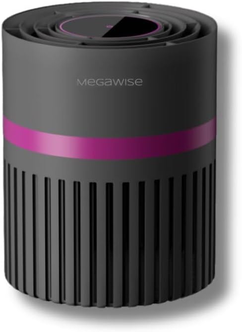 MEGAWISE H13 HEPA Air Purifier for Bedroom, Office & Small Rooms, 3-Stage Filtration with 360° Air Intake, 24dB Quiet Sleep Mode, Activated Carbon Filter for Smoke, Dust, Pet Dander & Odor, Ozone Free