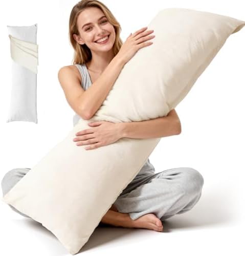 Body Pillow for Adults with Removable Pillowcase，Memory Foam Fluffy Body Pillows for Side Sleepers, Back Pain, Pregnancy, Large Long Pillow Full with Cover for Bed,20x54 Inch, Cream