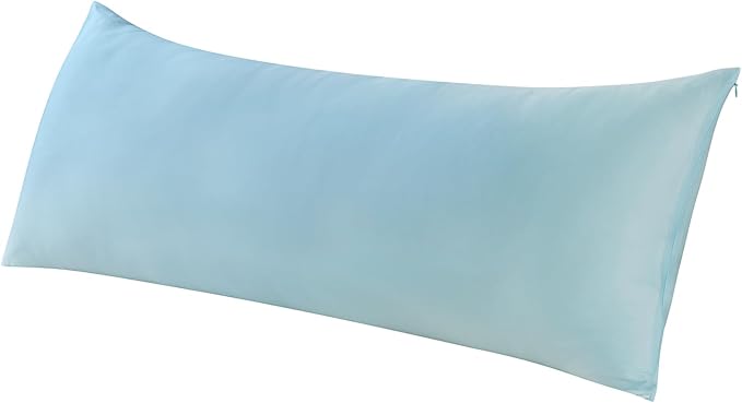 WhatsBedding Body Pillow Cover Cooling Fabric, Long Pillowcase Breathable & Skin-Friendly, Zipper Closure - Light Blue (20x54 inch)
