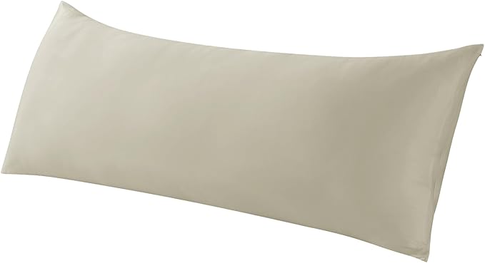 WhatsBedding Body Pillow Cover Cooling Fabric, Long Pillowcase Breathable & Skin-Friendly, Zipper Closure - Khaki (20x54 inch)