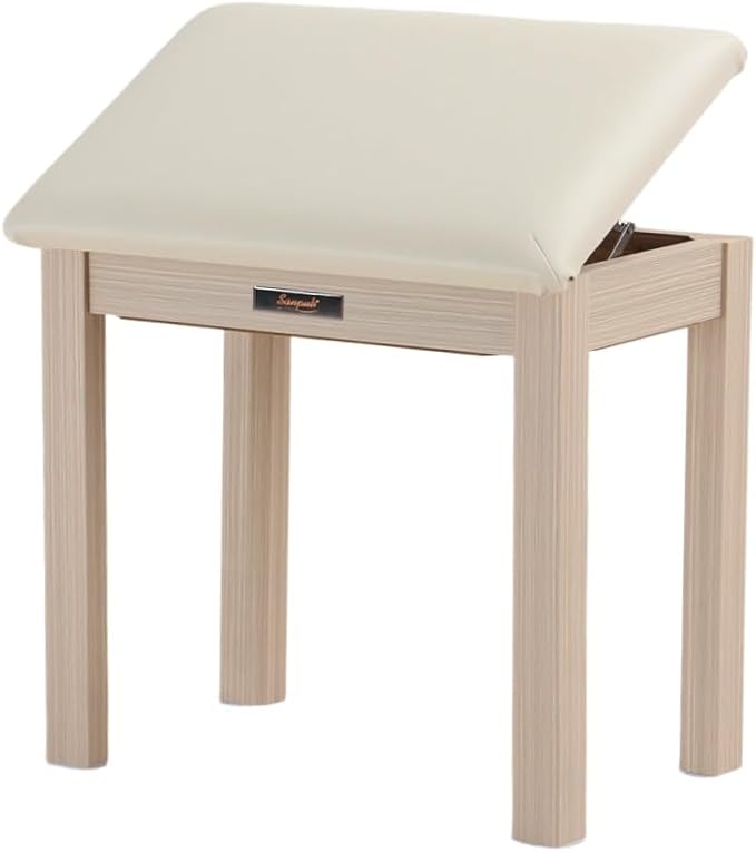 Sanpuli Solid Wood Piano Bench with Storage, Piano Stool and Padded Cushion, Keyboard Bench with Bookcase, Piano Chair and Piano Seat with High-Density Sponges.