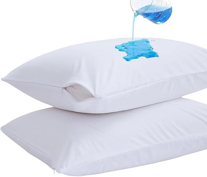Nokolulu Waterproof Pillow Protector Zippered - Pillow Protectors Case Cover - Soft & Breathable Feather Proof Pillow Encasement 20 x 28 Inches (Queen Size)