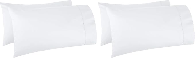 Amazon Basics 400 Thread Count Soft 100% Cotton Pillow Cases, Wrinkle Resistant, Sateen Weave, King Size, 40" x 20", Machine Washable, White, Set of 2, Pillows Not Included (Pack of 2)