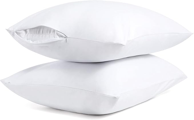 Cotton Pillow Protectors/Cases Standard Size with Zipper 2 Pack White Color,Cooling & Breathable Bed Pillow Protectors Set of 2 Pillow Cases Cover (Standard Size 20" x 26")