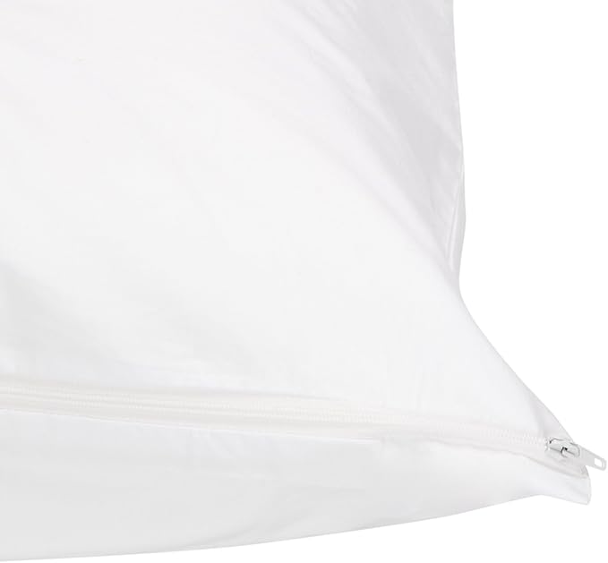 Amazon Basics Queen Pillow Protector with Zipper, 100% Cotton Hypoallergenic, Machine Washable, White, 31 x 21 Inches, Pillows Not Included (Pack of 2)