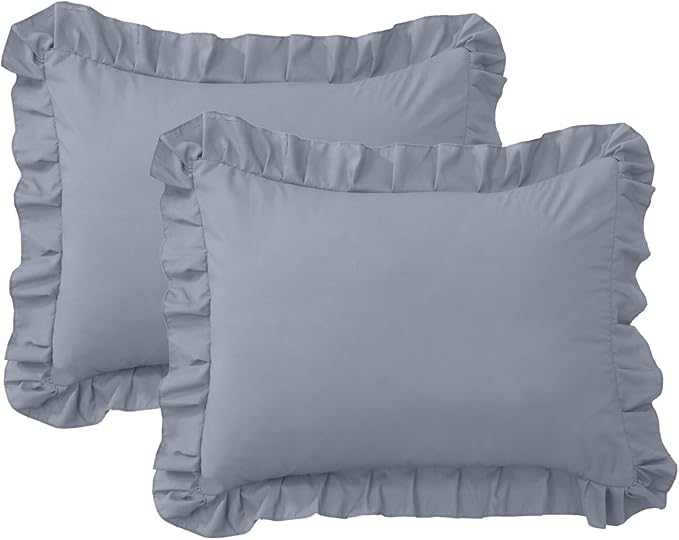 Ruffle Pillow Cases Standard Size Set of 2 –Soft Wrinkle Resistant Brushed Microfiber Ruffled Pillowcases –Envelope Pillow Shams Cover Festive Gift for Hotels,Rooms 20x26 Inch (Silver Gray)