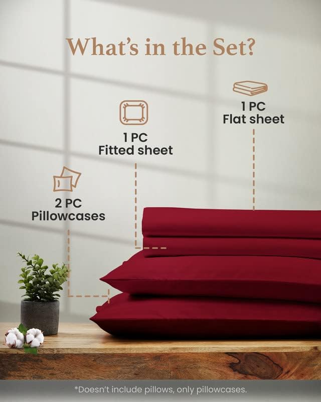 Good Sleep Bedding Twin Sheets Set - 100% Egyptian Cotton, Soft, 4 Pc, Hotel Quality, Deep Pocket, Burgundy