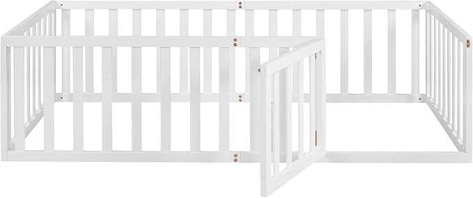 Bellemave Twin Size Montessori Floor Bed with 21.7" High Rails, Pine,Plywood Floor Bed with Small Door, White