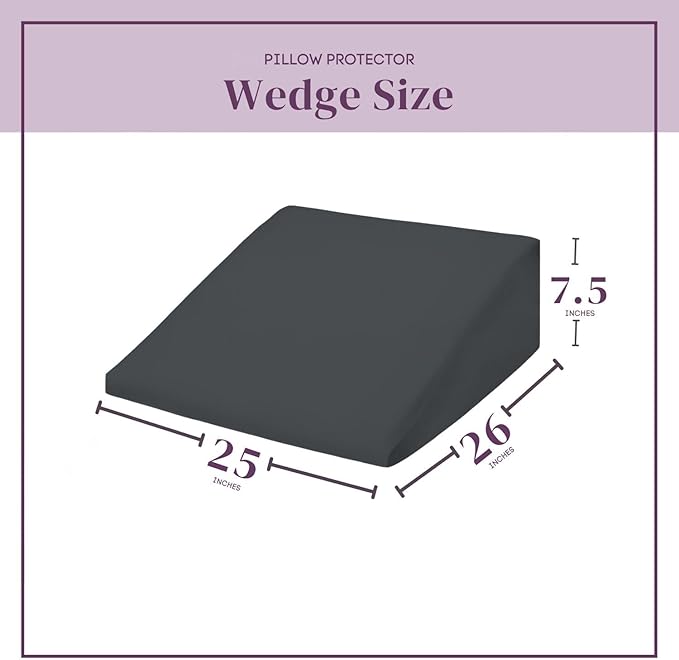 CirclesHome Wedge Pillow Cover 100% Cotton, Zippered Wedge Pillow Case Protector, Soft, Hypoallergenic & Breathable -Dark Grey, (25Wx26Lx7.5)