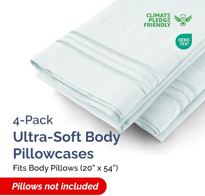 Body Pillowcases Set of 4-20x54 Long Body Pillow Case - Soft Body Pillow Cover for Sleeping & Side Sleepers - Comfy, Breathable & Fade Free - Machine Washable with Envelope Enclosure - (Ice Blue)