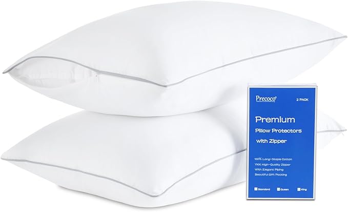 Precoco Pillow Protectors with Zipper King Size, Premium Soft 100% Long-Staple Cotton King Size Pillow Cases Set of 2, White Pillow Covers Hidden Zippered Pillow Case Protector for Gift, 20x36