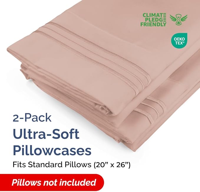 Standard Pillow Cases Set of 2 - Ultra-Soft Hotel Quality Pillowcase Covers - Comfy & Wrinkle Free - Stain and Fade Resistant - Machine Washable Pillow Protectors - 2 Piece Set - Standard Mauve