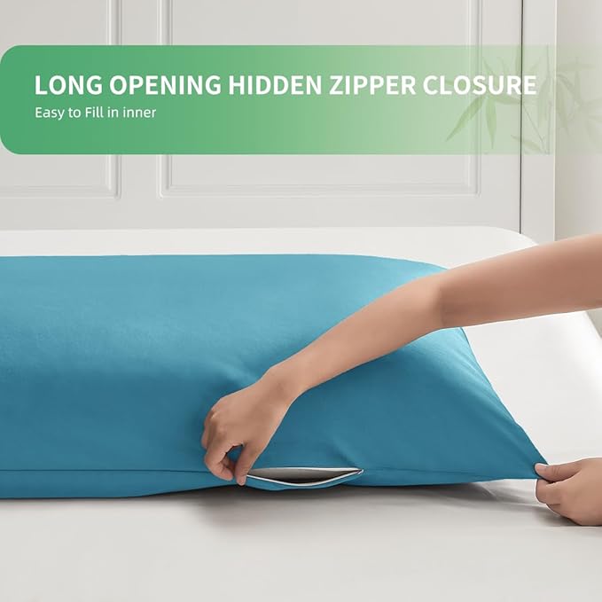 Body Pillowcase, Cooling Viscose from Bamboo Pillow Cover with Zipper Closure, Soft Moisture-Wicking for Hot Sleepers, Hair and Skin-Friendly, Blue, 1 Pack
