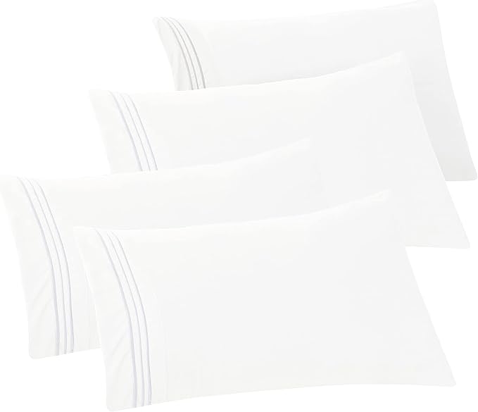 Elegant Comfort 4-PACK Solid Pillowcases 1500 Premium Hotel Quality Microfiber - Smooth Weave, Wrinkle and Stain Resistant, Easy Slip-On, 4-Piece Set, King Pillowcase, White