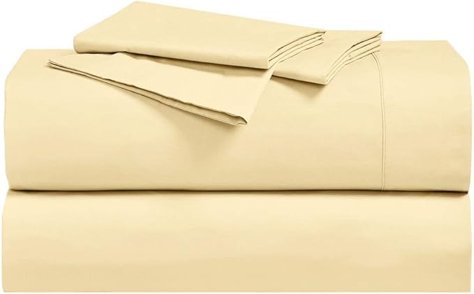 Royal Hotel Bedding Abripedic Crispy Percale Sheets, 300-Thread-Count, 4PC Solid Sheet Set, 100% Cotton, Up to 18 Inch Deep Pocket, Top Split California-King, Gold