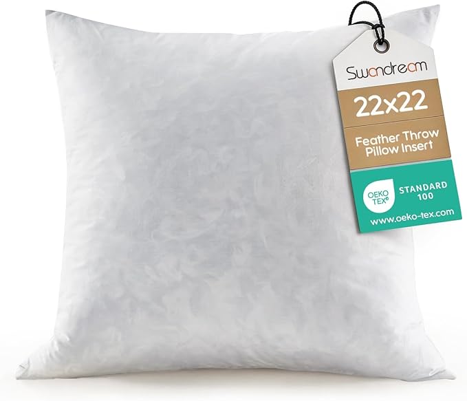 22x22 Feather Throw Pillow Insert, Decorative Pillow Insert for Covers, Fuller Fit with Soft Support for Bed and Couch