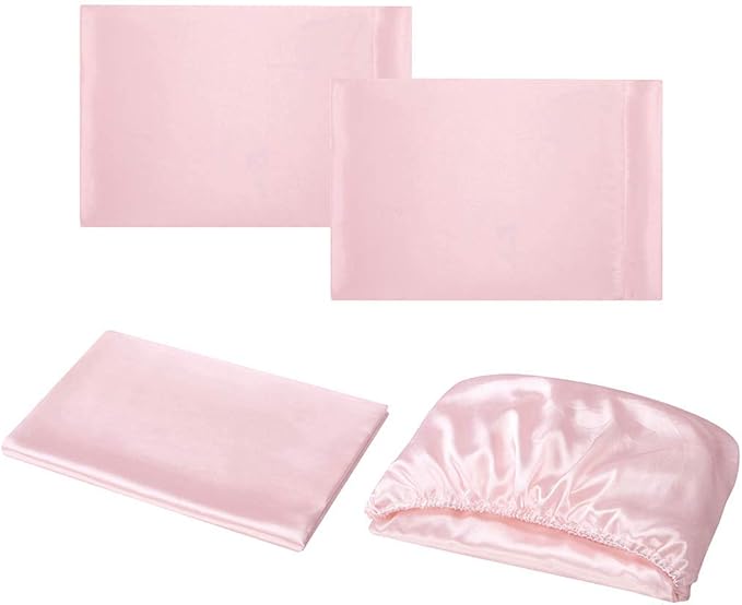 Homiest 3pcs Satin Sheets Set Luxury Silky Satin Bedding Set with Deep Pocket, 1 Fitted Sheet + 1 Flat Sheet + 1 Pillowcase (Twin XL Size, Blush Pink)