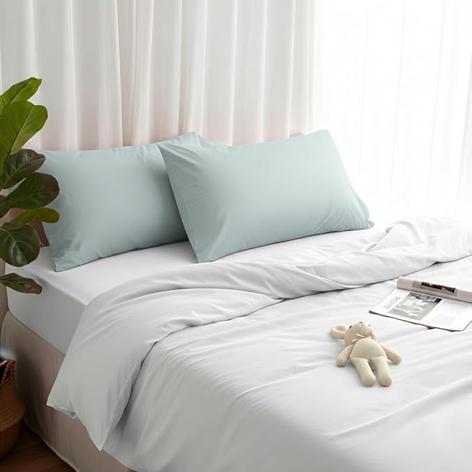 Brushed Microfiber Pillow Cases Standard Size Pillow Case-Envelope Closure Pillowcases Set of 2,Cooling & Moisture Wicking,Wrinkle Resistant Bed Pillowcase 20" X 30"(Queen,SkyBlue)