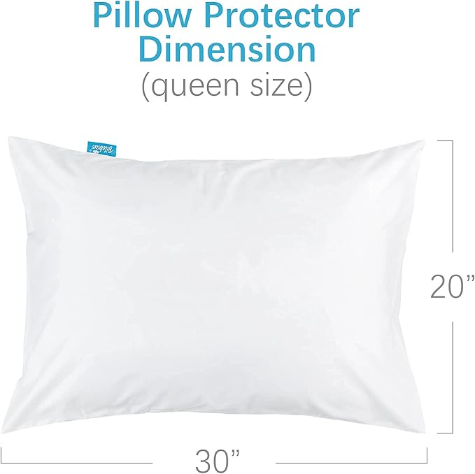 Pillow Protector Waterproof Queen Size 4 Pack Queen Pillow Cases Covers Encasement Zippered Skin-Friendly & Noiseless, White, Machine Washable