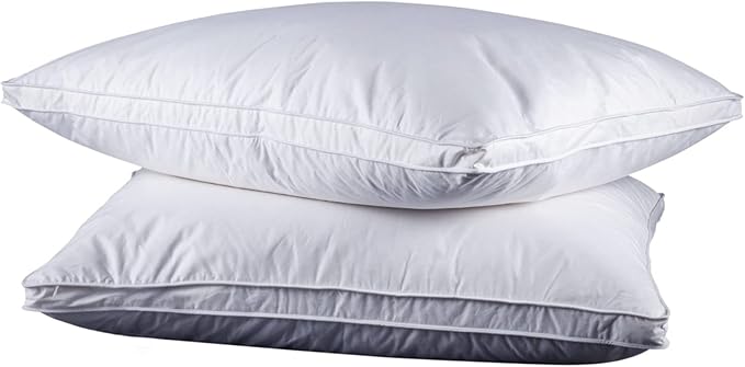 Feather and Down Pillows for Sleeping(2 Pack), Queen(20inx30in)-White Goose Down Feather Bed Pillow Inserts, 100% Cotton Cover, for All Sleep Positions