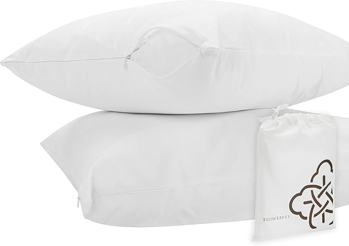 Bioweaves 100% Organic Cotton Breathable Pillow Protectors GOTS Certified with Zipped Closure – Youth - 16” x 22”, 2-Pack