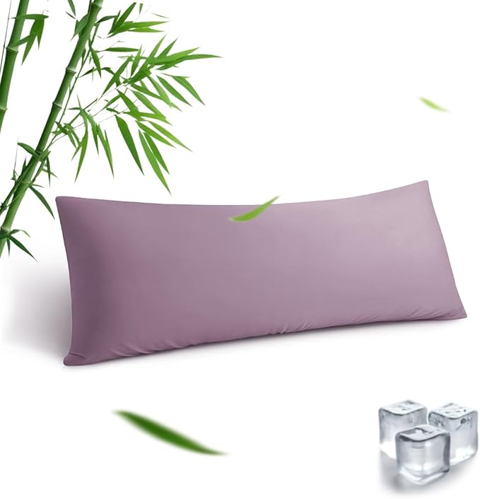 Body Pillowcase, Cooling Viscose from Bamboo Pillow Cover with Zipper Closure, Soft Moisture-Wicking for Hot Sleepers, Hair and Skin-Friendly, Light Purple, 1 Pack