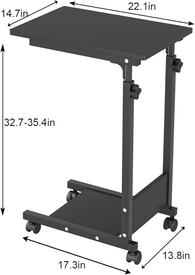 TigerDad Adjustable Height C Table Sofa Side Bedside Table with Wheels, Hospital Bed Table Rolling Tray with Storage, Mobile Computer Desk Laptop Table for Home Use