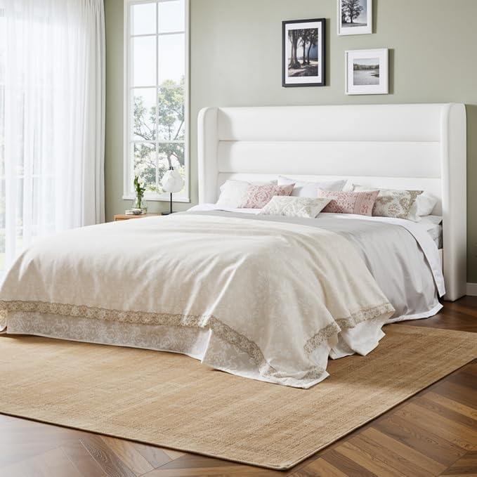 Allewie Full Size Platform Bed Frame with Velvet Upholstered Wingback Headboard, No Box Spring Needed, Under Bed Storage Space, Strong Wooden Slats, Modern Mattress Foundation, Easy Assembly, White