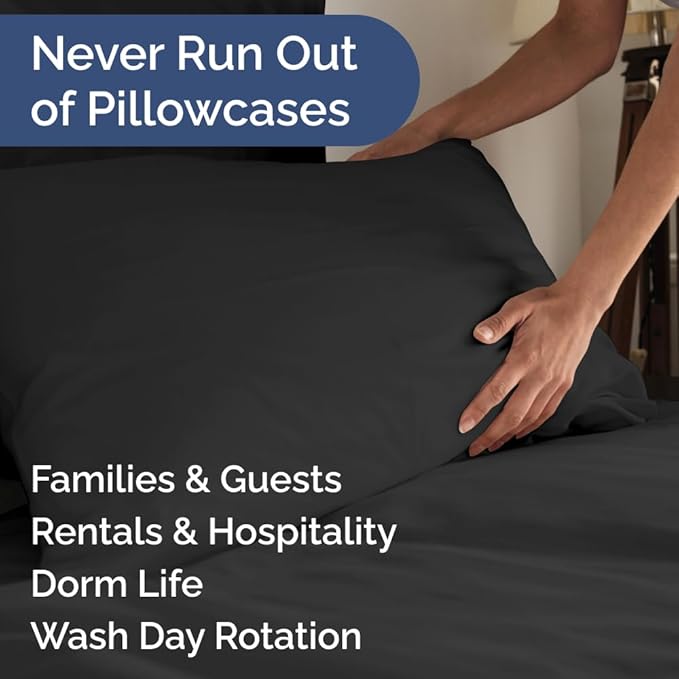 Standard Pillow Cases Set of 6 - Ultra Soft Hotel Quality Pillowcase Covers - Comfy, Cozy & Wrinkle Free - Shrink, Stain and Fade Resistant - Machine Washable Pillow Protectors - 6 Piece Set - Black