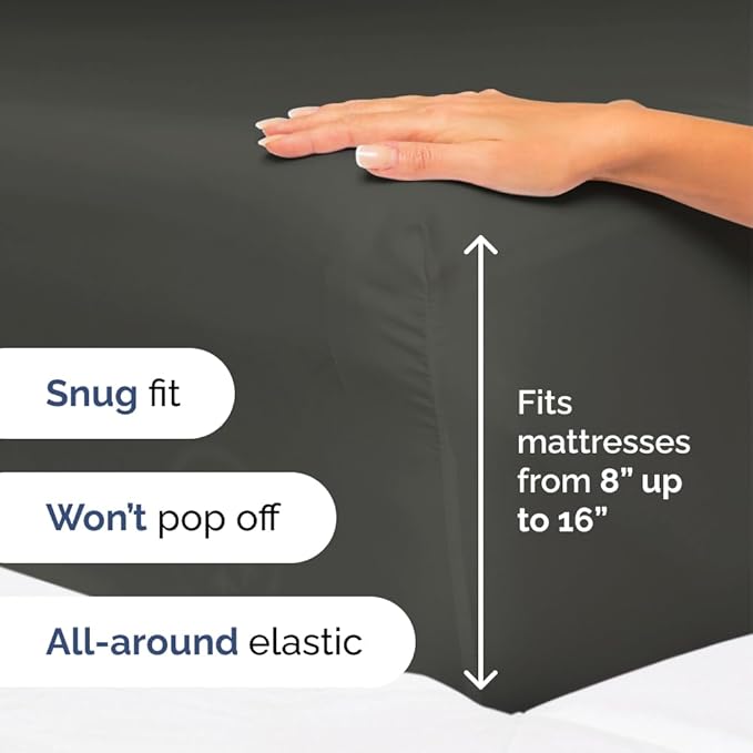 Full Size 4 Piece Sheet Set - Comfy Breathable & Cooling Sheets - Hotel Luxury Bed Sheets for Women & Men - Deep Pockets, Easy-Fit, Extra Soft & Wrinkle Free Sheets - Charcoal Oeko-Tex Bed Sheet Set