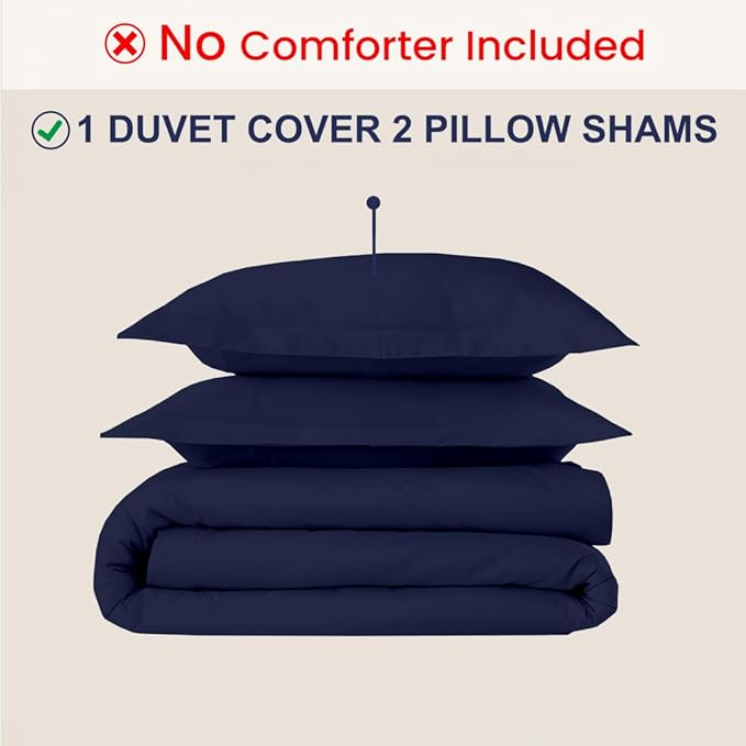 Kotton Culture 3 Pc Duvet Cover King Size Set-100% Egyptian Cotton 600 Thread Count Ultra Soft Premium Durable Comforter Cover Zipper Closure & Corner Ties - (Navy Blue, 104" X 94")
