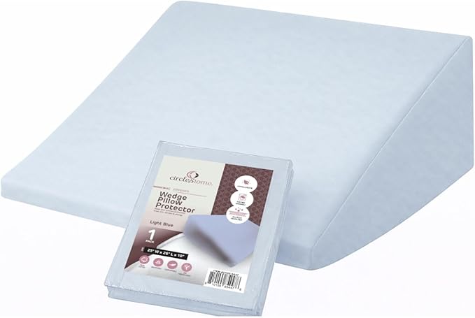 CirclesHome Wedge Pillow Cover 100% Cotton, Zippered Wedge Pillow Case Protector, Soft, Hypoallergenic & Breathable - Light Blue, (25Wx26Lx10)