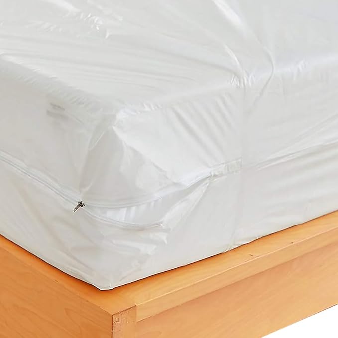 Waterproof Zippered Plastic Mattress Protector Encasement, Vinyl Mattress Bed Cover Proof (Full Size)