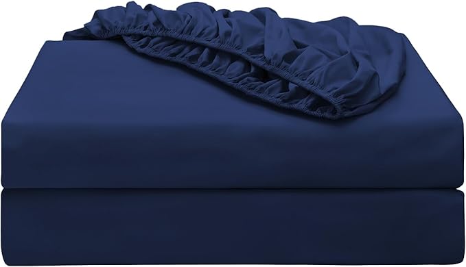 2-Pack Pure Cotton Fitted Sheet King Size, 600 Thread Count 16" Deep Pocket Egyptian Cotton Fitted Sheet (2pcs, King, Navy Blue)