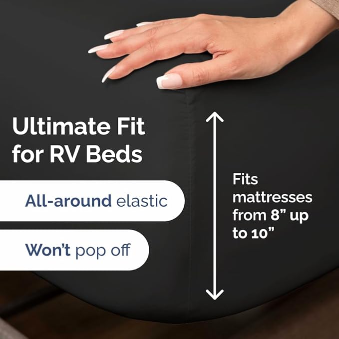 Short Queen Size 4 Piece Sheet Set - RV Short Queen, Ultra-Soft, Breathable & Cooling Bed Sheets Set with Deep Pockets - Hotel Luxury Bedding for Women & Men - Wrinkle Free & Fade Resistant - Black