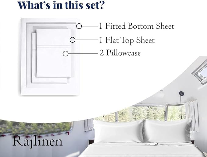 RV Camper King Sheet Set (72x80) - 100% Egyptian Cotton, Soft & Cooling, 16" Deep Pocket Fitted Sheet, Luxury Hotel Quality Bedding for RVs & Motorhomes (White Solid)